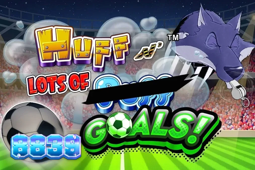 Interface vibrante do slot Huff N' Lots of Goals com tema de futebol e porquinhos.